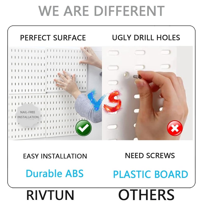 RIVTUN Pegboard Combination Kit for Wall Organizer, Wall Mounted Peg Board Kits for Kitchen, Bedroom, Office, &Bathroom, 4 Pieces Black Pegboards and 14 Accessories, 22" x 22" - Image 5